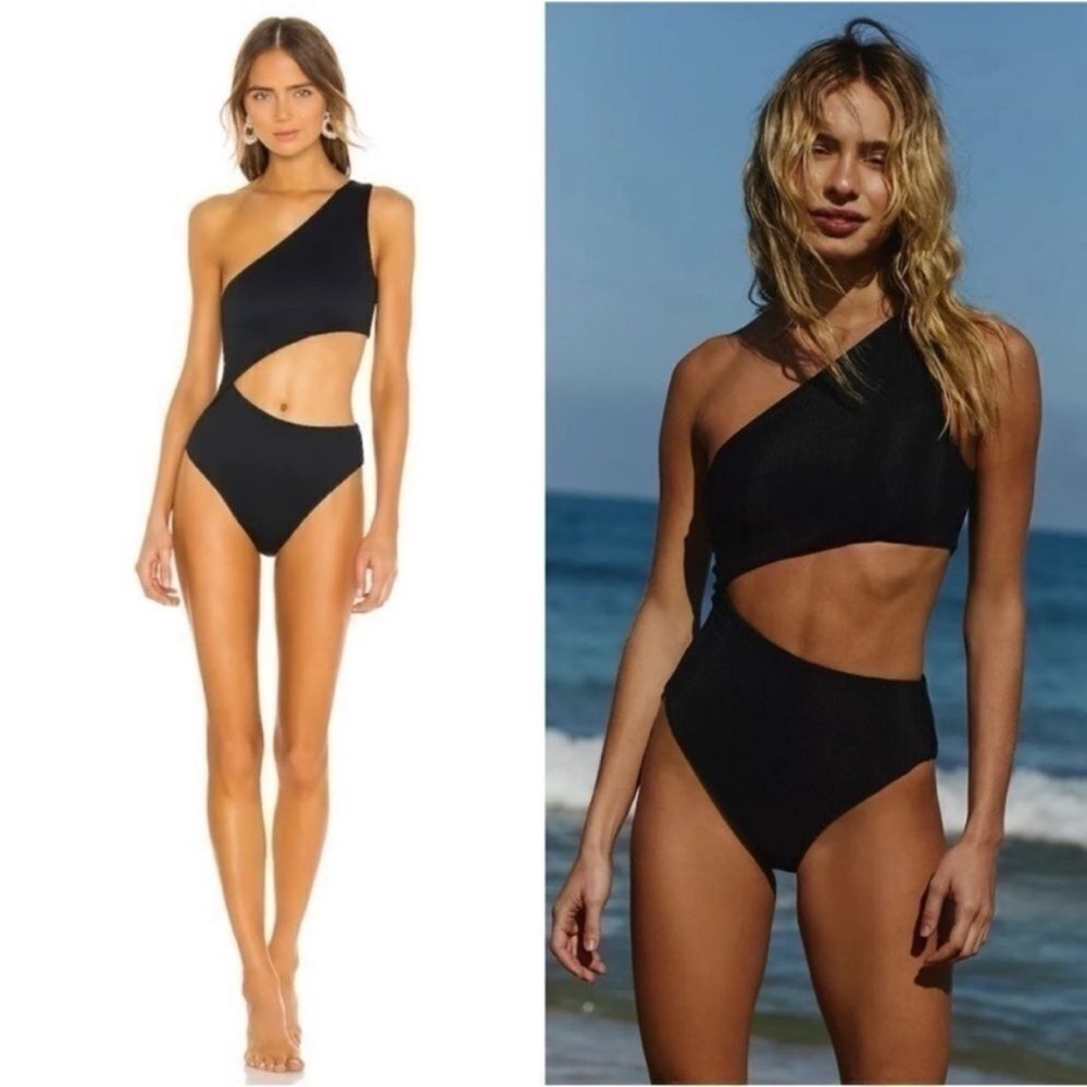 Beach Riot Celine One-Shoulder Black Swimsuit L